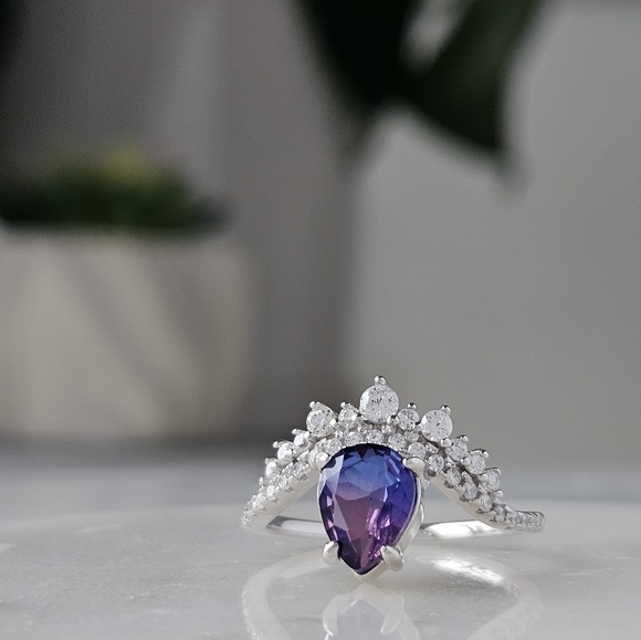 Pink & Purple Pear Gemstone Ring, real 925 Sterling Silver Charmed Aroma - Picture 4 of 8